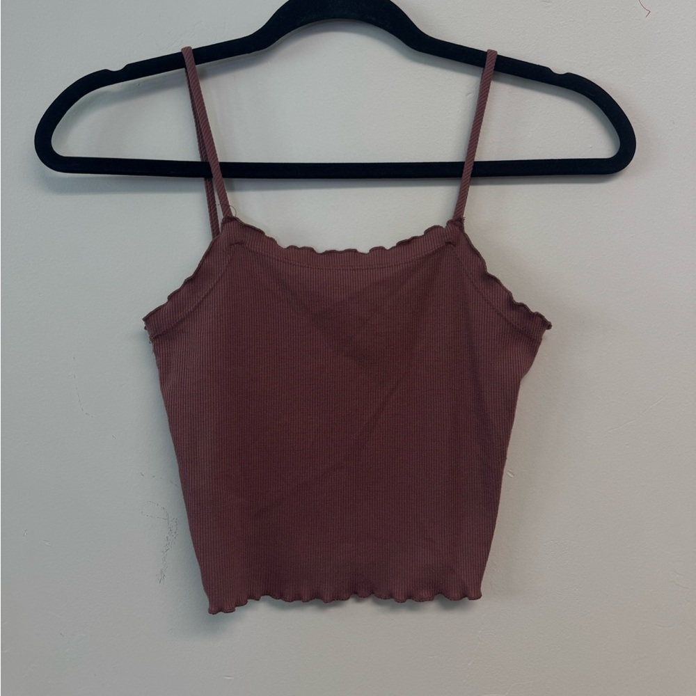 Brown Ribbed Spaghetti Strap Top